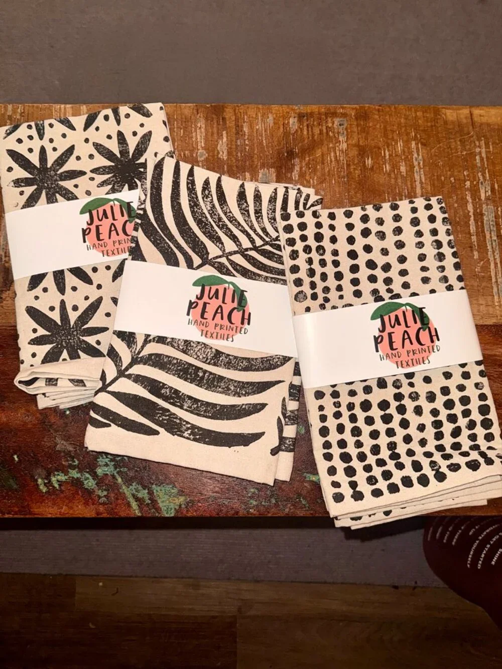 JULIE PEACH Blockprint Napkins Black and White (3 Pairs)